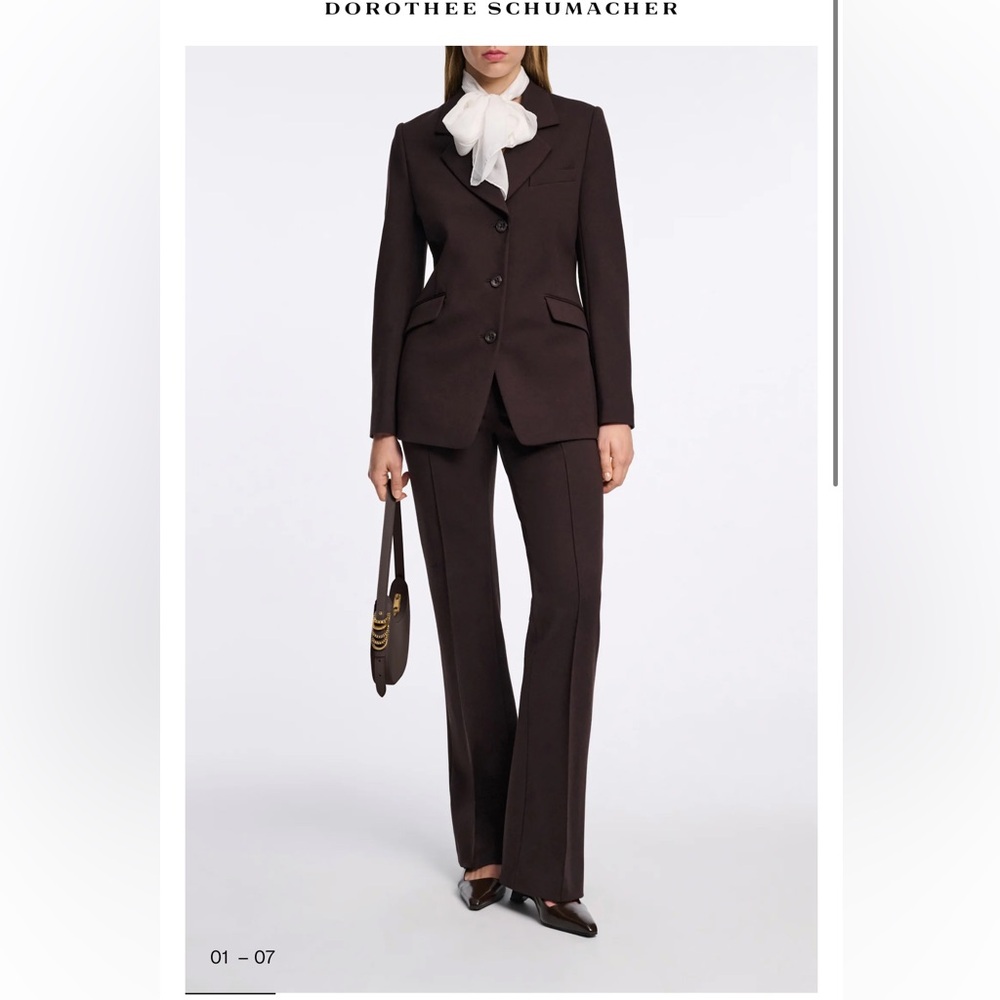 DOROTHEE SCHUMACHER Emotional Essence Brown Jacket Pant SUIT TWO PIECES 2/ 4 - Picture 4 of 11